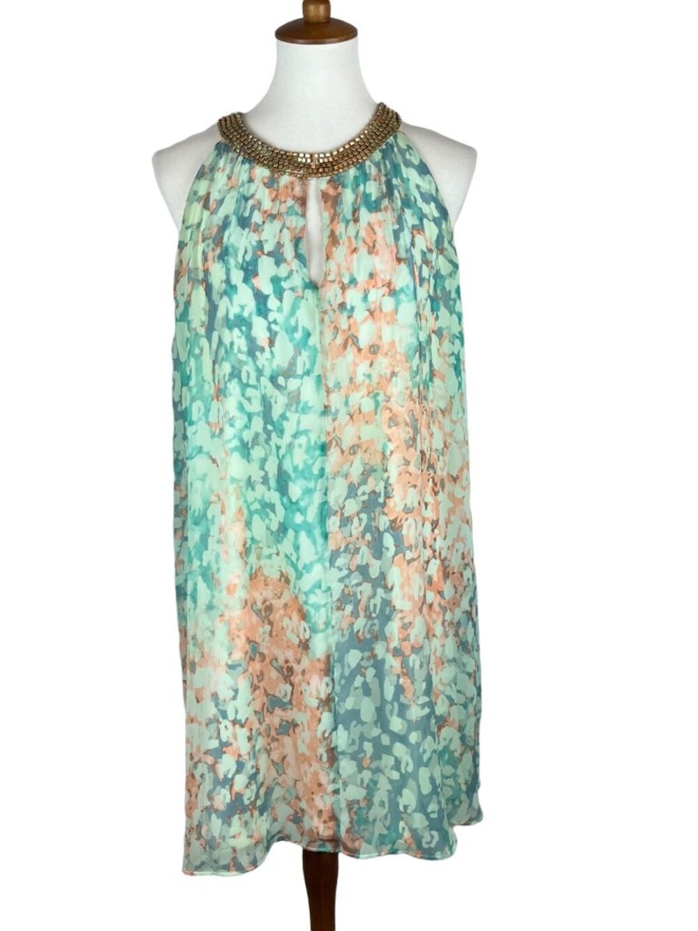 Vince Camuto Water Color Beaded Neck Swing dress Womens size 12